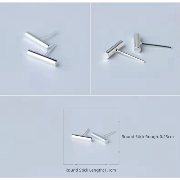 Unisex/Men’s‎ Fine 925 Sterling Silver Rhodium Staple Stud Earrings - Picture 9 of 16